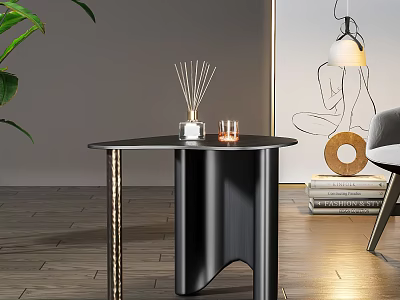 Modern Black Round Top Side Table With Gold Metal Legs And Aromatherapy Candles Decor 3d model