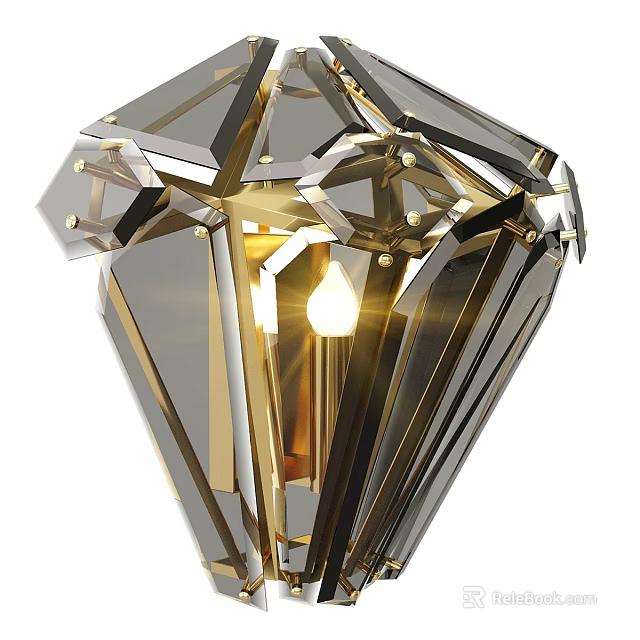 Modern Crystal Wall Lamp With Geometric Design And Gold Accent Lighting 3d model 