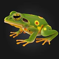 Vibrant Green Aquatic Frog With Yellow Spots And Large Eyes On Black Background