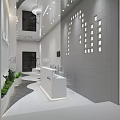 Modern Hotel Lobby Interior Design With White Corridor Green Plants Mirrored Wall Lighting