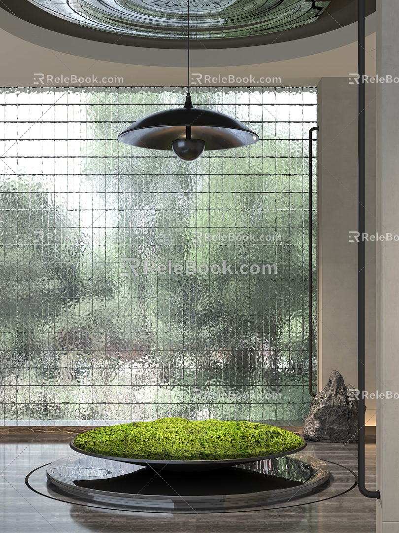 Modern landscape sketch moss art installation 3d model