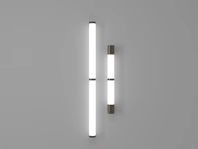 Two Wall Lamps With Long And Short White Light Tubes Black Bases Against Grey Background 3d model