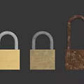 Sturdy Hardware Tools Featuring Three Padlocks Golden And Rusty Red 3d model