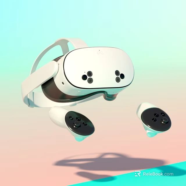 White VR Headset With Controllers Modern Digital Device For Immersive Experience 3d model 