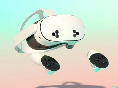 White VR Headset With Controllers Modern Digital Device For Immersive Experience 3d model