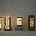 Decorative Outdoor Lights With Various Geometric Patterns Wooden Frames And Warm Glow 3d model