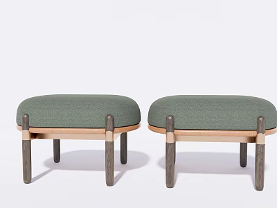 Two Modern Green Upholstered Ottoman With Wooden Frame And Dark Legs 3d model