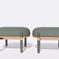 Two Modern Green Upholstered Ottoman With Wooden Frame And Dark Legs