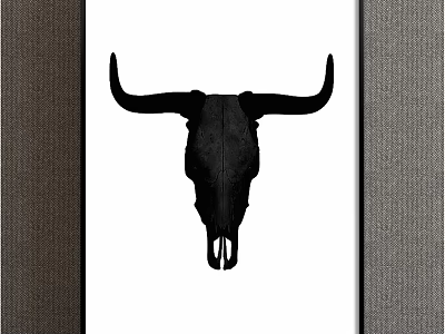 Bull Skull Silhouette Animal Art on White Background with Black Frame 3d model