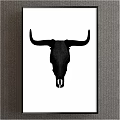 Bull Skull Silhouette Animal Art on White Background with Black Frame