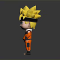 Cartoon Man With Yellow Spiky Hair And Headband In Orange Outfit Standing Pose