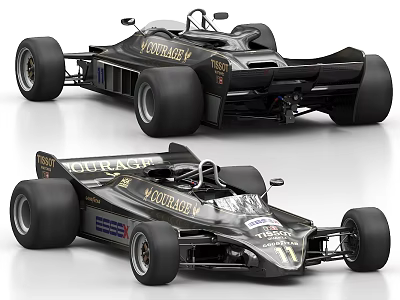 Black Single Seater Race Cars With COURAGE Branding And Large Tires 3d model