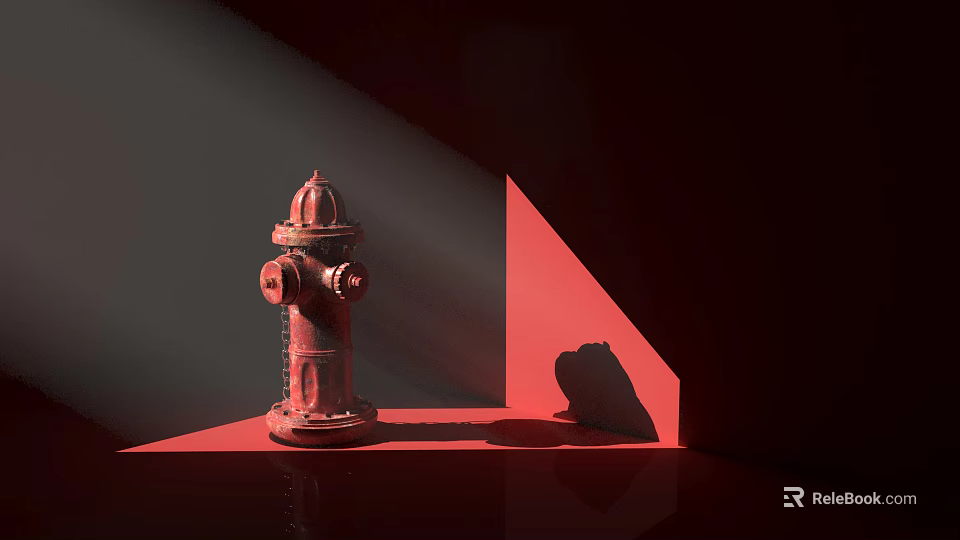 Classic Red Fire Hydrant As Key Fire Equipment With Lighting Effects Shadow And Reflective Surface 3d model 