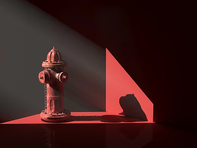 Classic Red Fire Hydrant As Key Fire Equipment With Lighting Effects Shadow And Reflective Surface 3d model