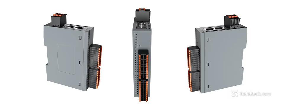 Gray Industrial Control Modules With Orange Interface Slots And Modular Design 3d model 