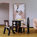 -Ji Feng Black and White Contrast Color Wooden Round Table and Chair Combination 3d model