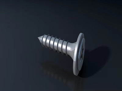 Silver Metallic Screw With Threads And Round Head Essential Hardware Tool 3d model
