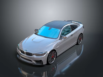 Silver BMW Sports Coupe Featuring Black Roof Red Rims And Sleek Sporty Design 3d model