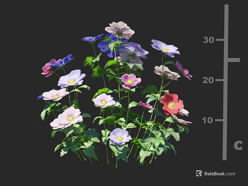 Beautiful Mixed Flowers in Vase with Colorful Petals and Lush Green Leaves 3d model 
