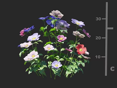 Beautiful Mixed Flowers in Vase with Colorful Petals and Lush Green Leaves 3d model