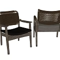 Woven Backrest Dining Chairs With Wooden Frame Armrests And Dark Light Seats