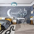 Minions Themed Kids Room With Star Moon Wall Art Race Track Rug And Chandelier