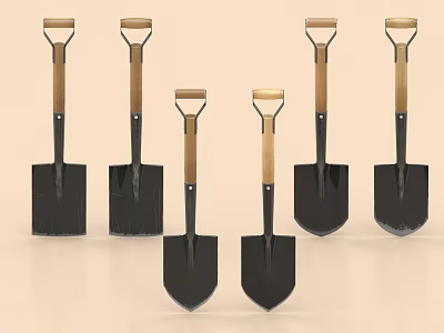 Variety Of Shovels With Wooden Handles And Different Sizes 3d model