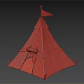 Turquoise Conical Tent With Red Trim Yellow Flag Decorative Patterns Gold Accents And Yellow Entrance