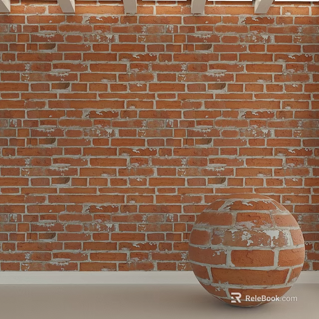 Decorative Red Brick Spherical Component Against Classic Textured Brick Wall 3d model 