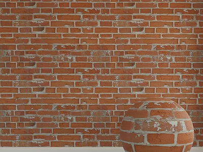 Decorative Red Brick Spherical Component Against Classic Textured Brick Wall 3d model