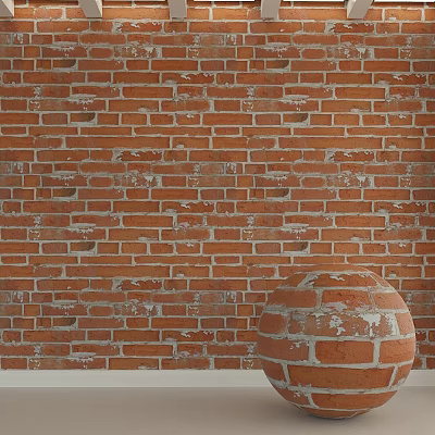 Decorative Red Brick Spherical Component Against Classic Textured Brick Wall 3d model