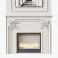 White Ornate Fireplace Interior Design With Framed Artwork And Carved Decorative Details 3d model