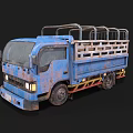 Blue Rusty Vintage Truck Featuring Open Cargo Bed And Metal Side Rails