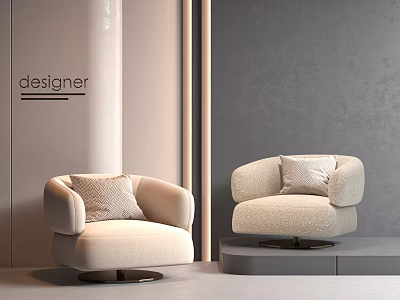 Stylish Beige Single Sofa with Cushion and Metal Base in Designer Interior 3d model