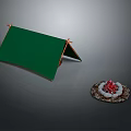 Triangular Green Camping Tent With Wooden Frame And Christmas Decorative Plate