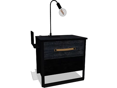 Double Bed With Black Bedside Table Wooden Drawer And Table Lamp 3d model