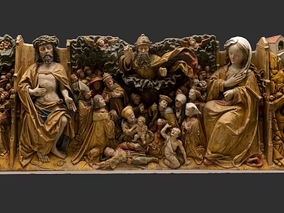 Cultural Art Exhibition Hall Displaying Historical Wooden Carving With Religious Figures 3d model