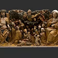 Cultural Art Exhibition Hall Displaying Historical Wooden Carving With Religious Figures