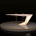 Modern Geometric Bar Counter with White Surface Yellow Lighting and Two Stools on Circular Platform 3d model