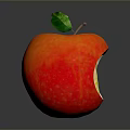 Red Bitten Apple with Green Leaf Stem and Yellow Flesh on Dark Background with Reflection