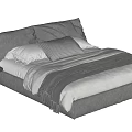 Modern Double Bed With Gray Headboard Striped Pillows And White Bedding 3d model