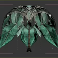 Green Leaf Sculpture With Metal Branch And Transparent Water Droplets On Gray Background
