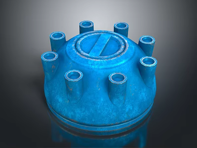 Blue Industrial Machinery Component Featuring Multiple Cylindrical Holes And Round Structure 3d model