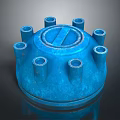 Blue Industrial Machinery Component Featuring Multiple Cylindrical Holes And Round Structure 3d model