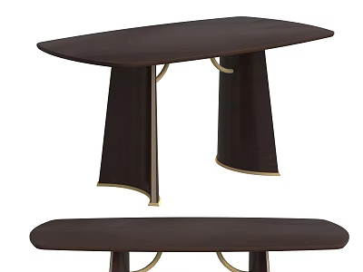 Elegant Dark Wood Dining Table With Unique Curved Metal Legs And Oval Top Design 3d model