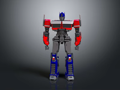 Transformers Robot Model Featuring Red Blue Gray Colors And Mechanical Standing Structure 3d model