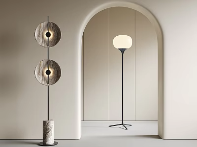 Modern Floor Lamps With Round Shades Marble Base And Metal Stand In Interior 3d model