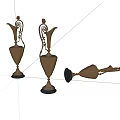 Vintage Brass Decorative Ornament Set With Spiral Design And Black Base