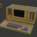 Retro Yellow White Desktop Computer Featuring Classic Keyboard And Vintage Monitor