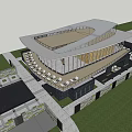 Modern Sales Office Building Featuring Unique Roof Design Glass Facade And Entrance Area